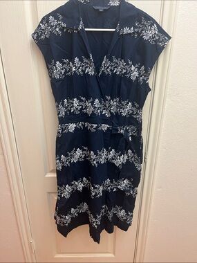 Tommy Hilfiger Navy Wrap Midi Dress with White Floral Trim